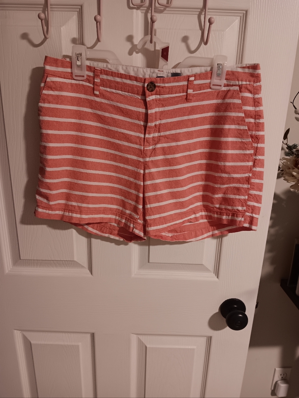 Old Navy Women's Orange And White Striped Cotton Shorts. 8